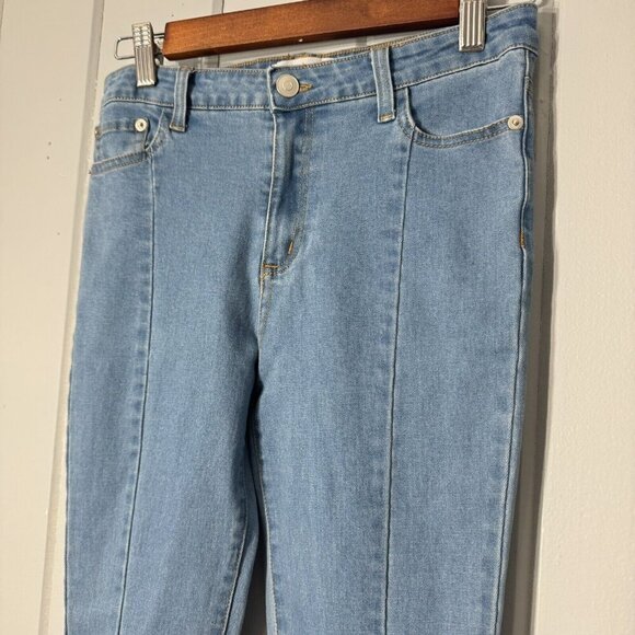 Peach Love California Denim Wide Raw Edge Bell Bottoms Flare Shredded Hem Boho S - Picture 2 of 15
